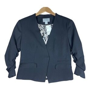 H&M Blazer Jacket Ruched Sleeve Black Floral Lined Women's Size 14 Career NWT